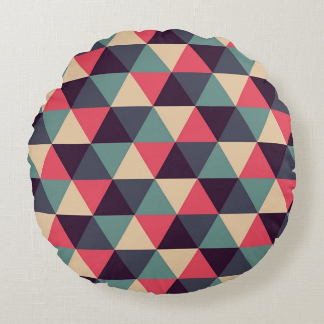 Teal And Pink Triangle Pattern Round Cushion (Front)