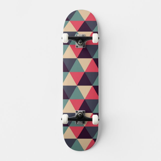 Teal And Pink Triangle Pattern Skateboard (Front)