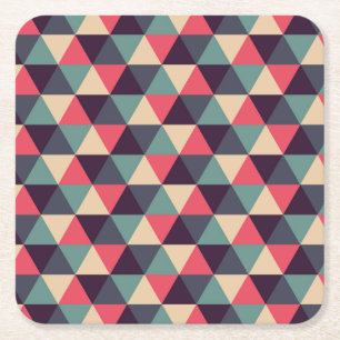 Teal And Pink Triangle Pattern Square Paper Coaster
