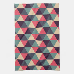 Teal And Pink Triangle Pattern Tea Towel