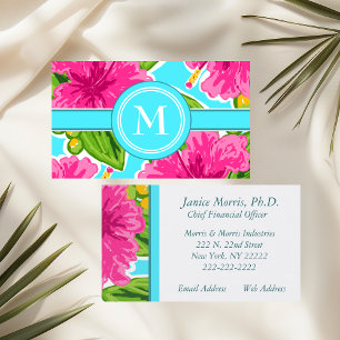 Teal and Pink Tropical Floral Initial Calling/ Business Card