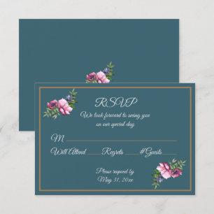 Teal and Pink Watercolor Flowers Invitation