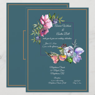 Teal and Pink Watercolor Flowers Invitation