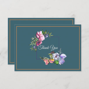 Teal and Pink Watercolor Flowers Invitation
