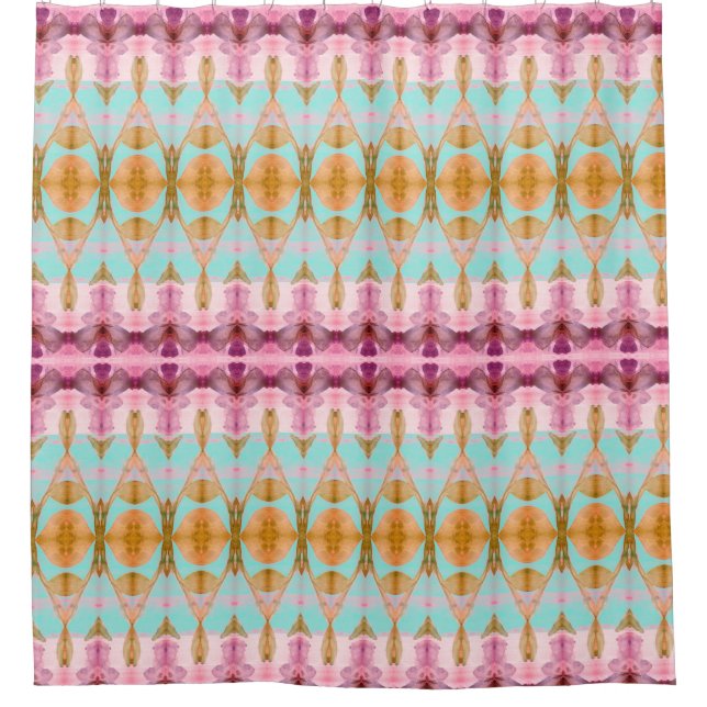 Teal And Pink Watercolour Shower Curtain (Front)