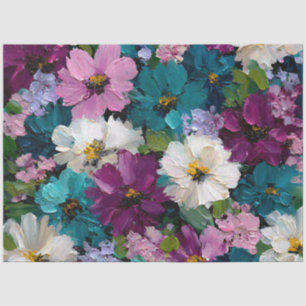 Teal and Plum Painterly Garden Tissue Paper