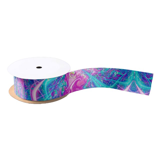 Teal and Purple Abstract Sunburst Satin Ribbon (Spool)