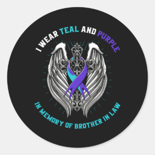 Teal And Purple Awareness Brother In Law Cross Classic Round Sticker
