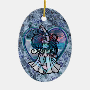 Teal and Purple Belly Dancer Love Heart            Ceramic Tree Decoration