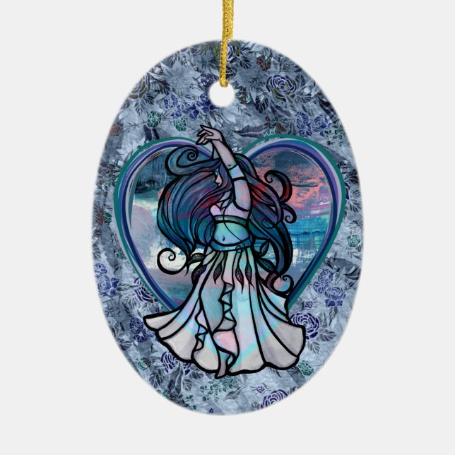 Teal and Purple Belly Dancer Love Heart            Ceramic Tree Decoration (Front)