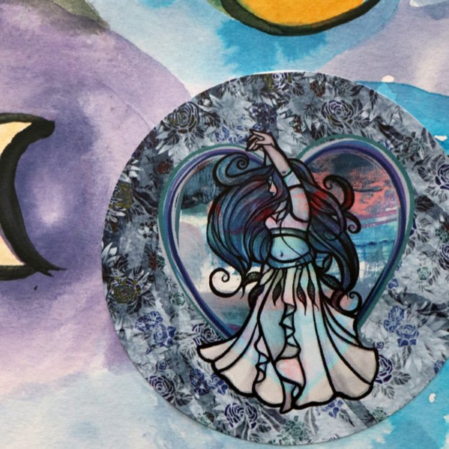 Teal and Purple Belly Dancer Love Heart            Classic Round Sticker (Creator Uploaded)