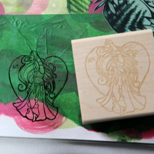 Teal and Purple Belly Dancer Love Heart Rubber Stamp