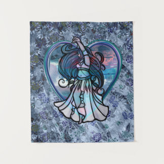 Teal and Purple Belly Dancer Love Heart Tapestry