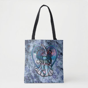 Teal and Purple Belly Dancer Love Heart Tote Bag
