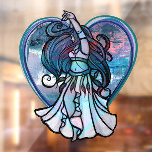 Teal and Purple Belly Dancer Love Heart Window Cling