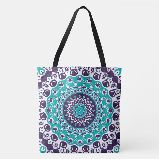 Teal and Purple Bold Mandala Pattern Tote Bag (Front)