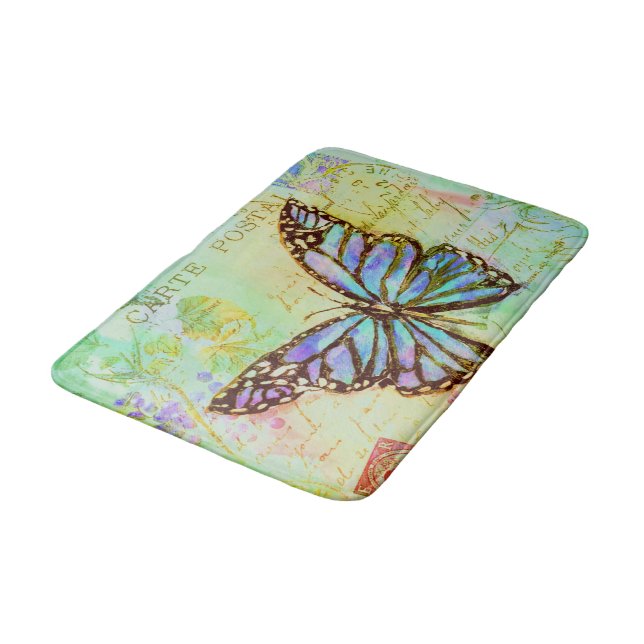 Teal and purple butterfly  bath mat (Angled)
