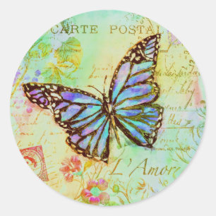 Teal and purple butterfly classic round sticker