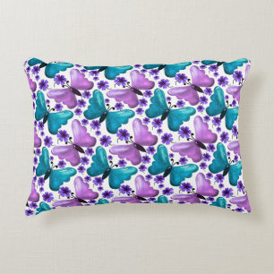 Teal and purple butterfly floral pattern decorative cushion