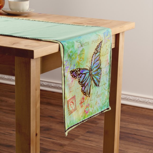 Teal and purple butterfly  medium table runner (In Situ)