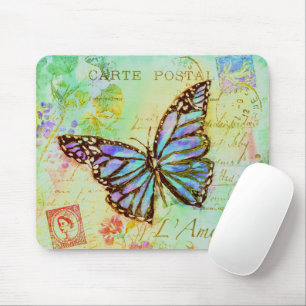 Teal and purple butterfly mouse mat