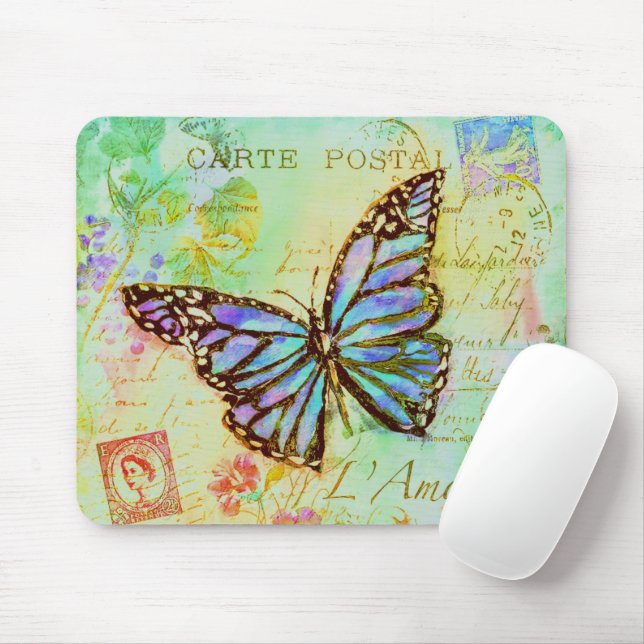 Teal and purple butterfly  mouse mat (With Mouse)