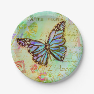 Teal and purple butterfly  paper plate