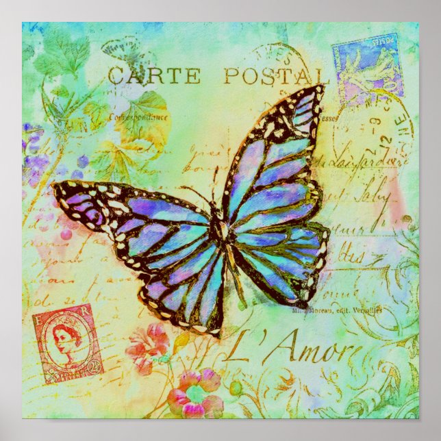 Teal and purple butterfly  poster (Front)