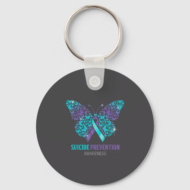 Teal And Purple Butterfly Suicide Prevention Aware Key Ring (Front)