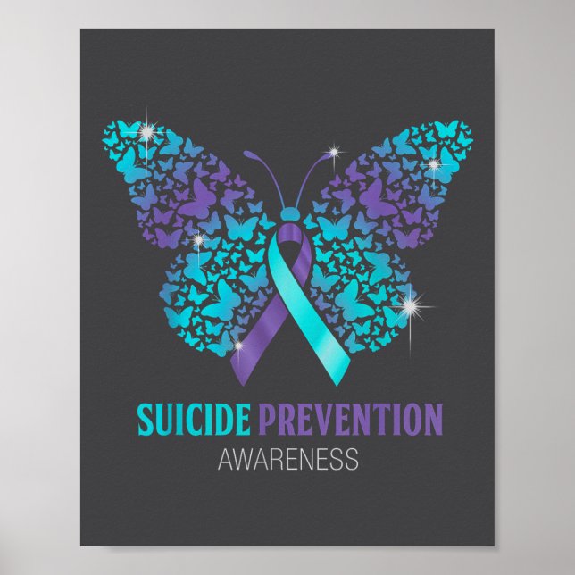 Teal And Purple Butterfly Suicide Prevention Aware Poster (Front)