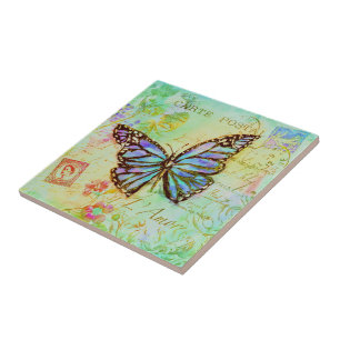 Teal and purple butterfly  tile