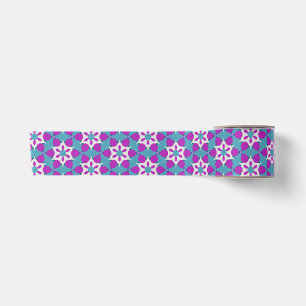 Teal and Purple Flower Pattern PP4 Satin Ribbon