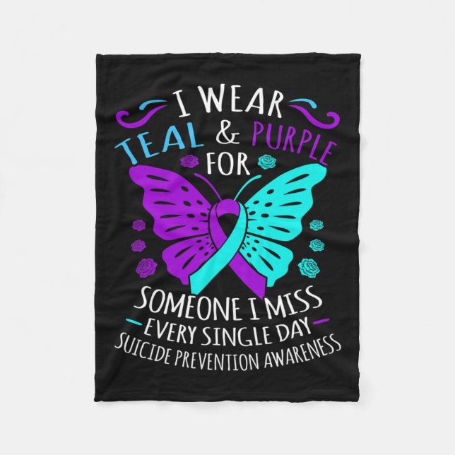 Teal And Purple Happy Suicide Awareness Support Gr Fleece Blanket (Front)