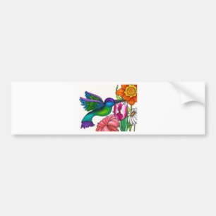 Teal and Purple Hummingbird with Flowers Bumper Sticker