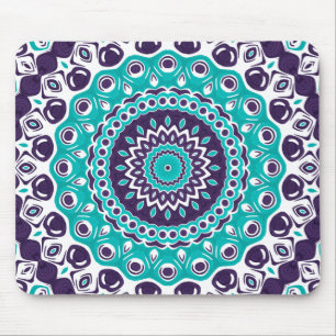 Teal and Purple Mandala Bold Geometric Symmetry Mouse Mat