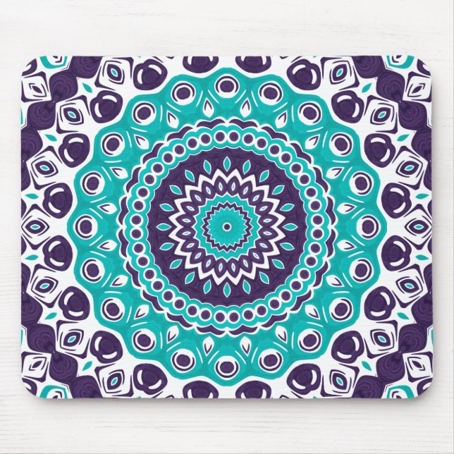 Teal and Purple Mandala Bold Geometric Symmetry Mouse Mat (Front)