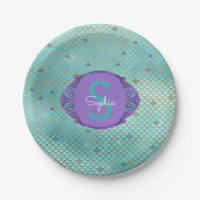 Teal and Purple Mermaid Scales Monogram Birthday