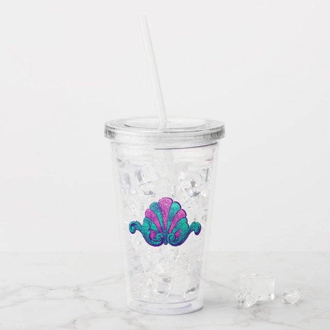 Teal and Purple Mermaid Treasure Ornament Acrylic Tumbler (Front Ice)