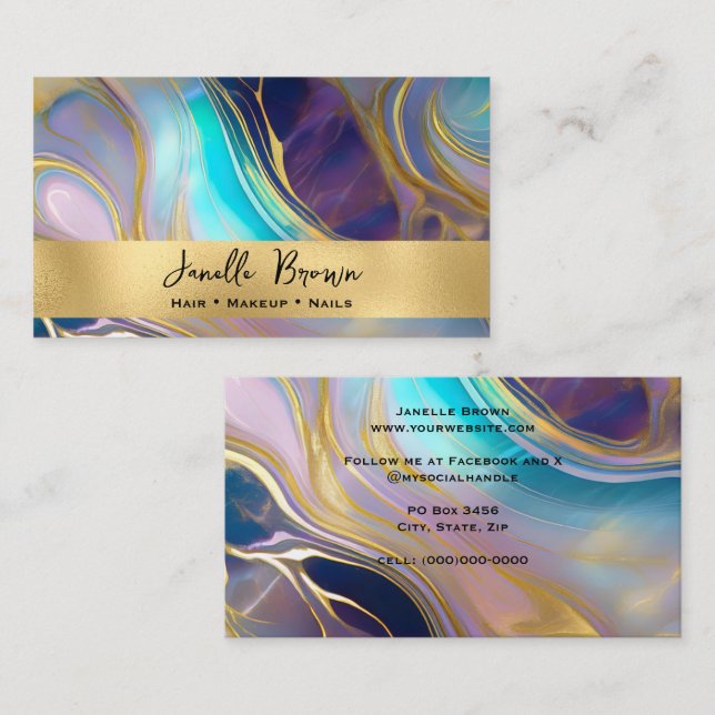 Teal and Purple Opal Stone with Gold Business Card (Front/Back)