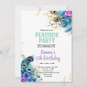 Teal and Purple Peacock theme invite