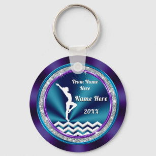 Teal and Purple Personalised Gymnastic Gift Ideas Key Ring
