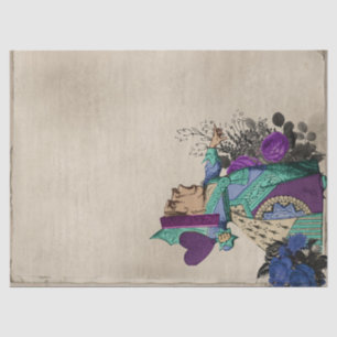 Teal and Purple Queen of Hearts Decoupage Tissue Paper