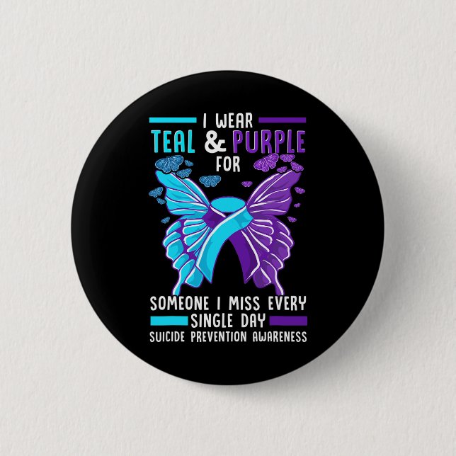 Teal and Purple Ribbon Suicide Prevention Awarenes 6 Cm Round Badge (Front)