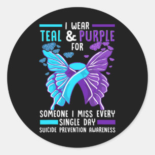 Teal and Purple Ribbon Suicide Prevention Awarenes Classic Round Sticker