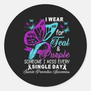 Teal And Purple Ribbon Suicide Prevention Awarenes Classic Round Sticker