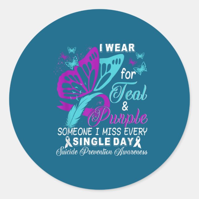 Teal And Purple Ribbon Suicide Prevention Awarenes Classic Round Sticker (Front)