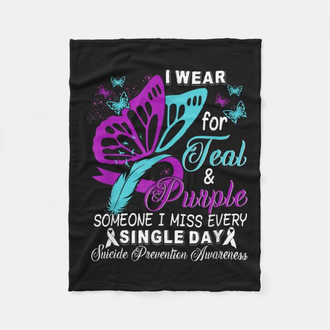Teal And Purple Ribbon Suicide Prevention Awarenes Fleece Blanket (Front)