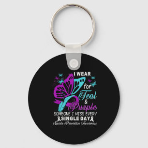 Teal And Purple Ribbon Suicide Prevention Awarenes Key Ring