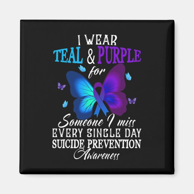 Teal and Purple Ribbon Suicide Prevention Awarenes Magnet (Front)