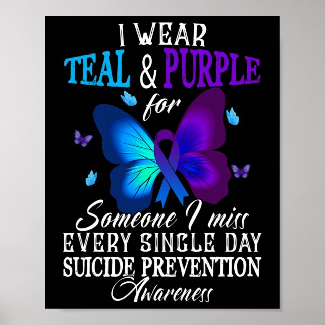 Teal and Purple Ribbon Suicide Prevention Awarenes Poster (Front)